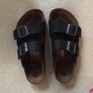 Black leather Birkenstocks